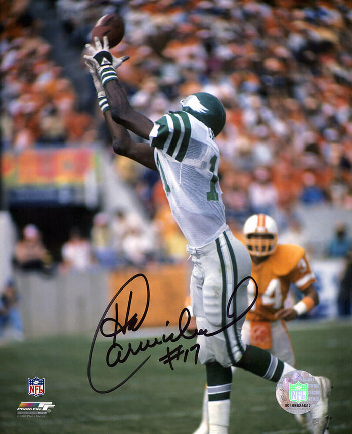 Harold Carmichael Autographed Philadelphia Eagles White Jersey Catching Football 8x10 Photo-Powers Sports Memorabilia