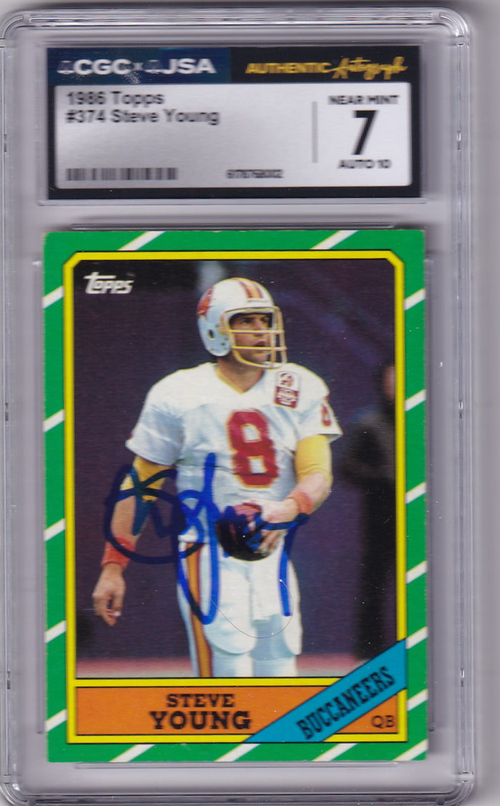 Steve Young 1986 Topps Rookie Card #374 CGC JSA 7 Auto 10 #6178768002