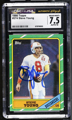 Steve Young 1986 Topps Rookie Card #374 CGC JSA 7.5 Auto 10 6178768003