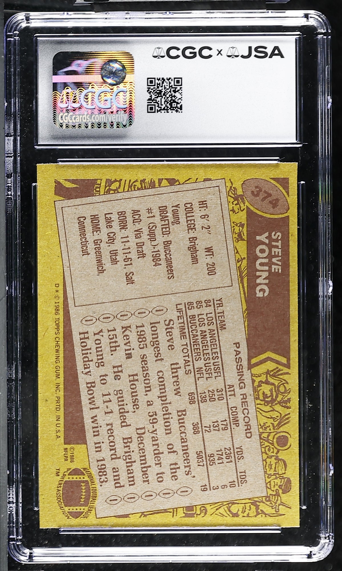 Steve Young 1986 Topps Rookie Card #374 CGC JSA 7.5 Auto 10 6178768003