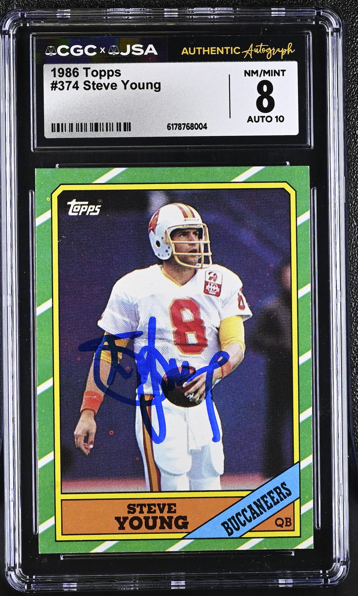 Steve Young 1986 Topps Rookie Card #374 CGC JSA 8 Auto 10 #6178768004