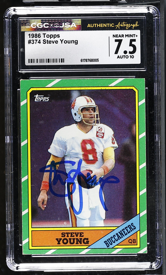 Steve Young 1986 Topps Rookie Card #374 CGC JSA 7.5 Auto 10 Cert 6178768005-Powers Sports Memorabilia