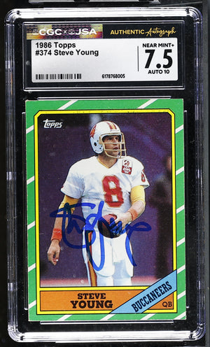 Steve Young 1986 Topps Rookie Card #374 CGC JSA 7.5 Auto 10 Cert 6178768005-Powers Sports Memorabilia