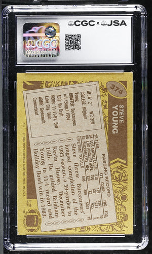 Steve Young 1986 Topps Rookie Card #374 CGC JSA 7.5 Auto 10 Cert 6178768005-Powers Sports Memorabilia