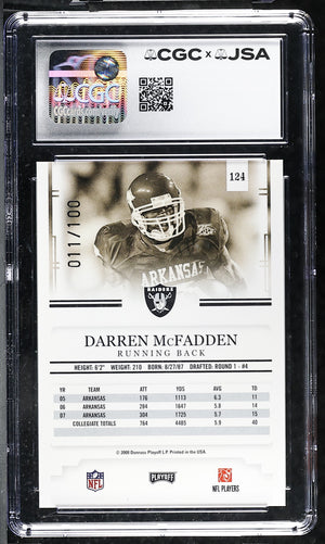 Darren McFadden 2008 Playoff Red Rookie Card #124 CGC JSA 9 Auto 10 11/100