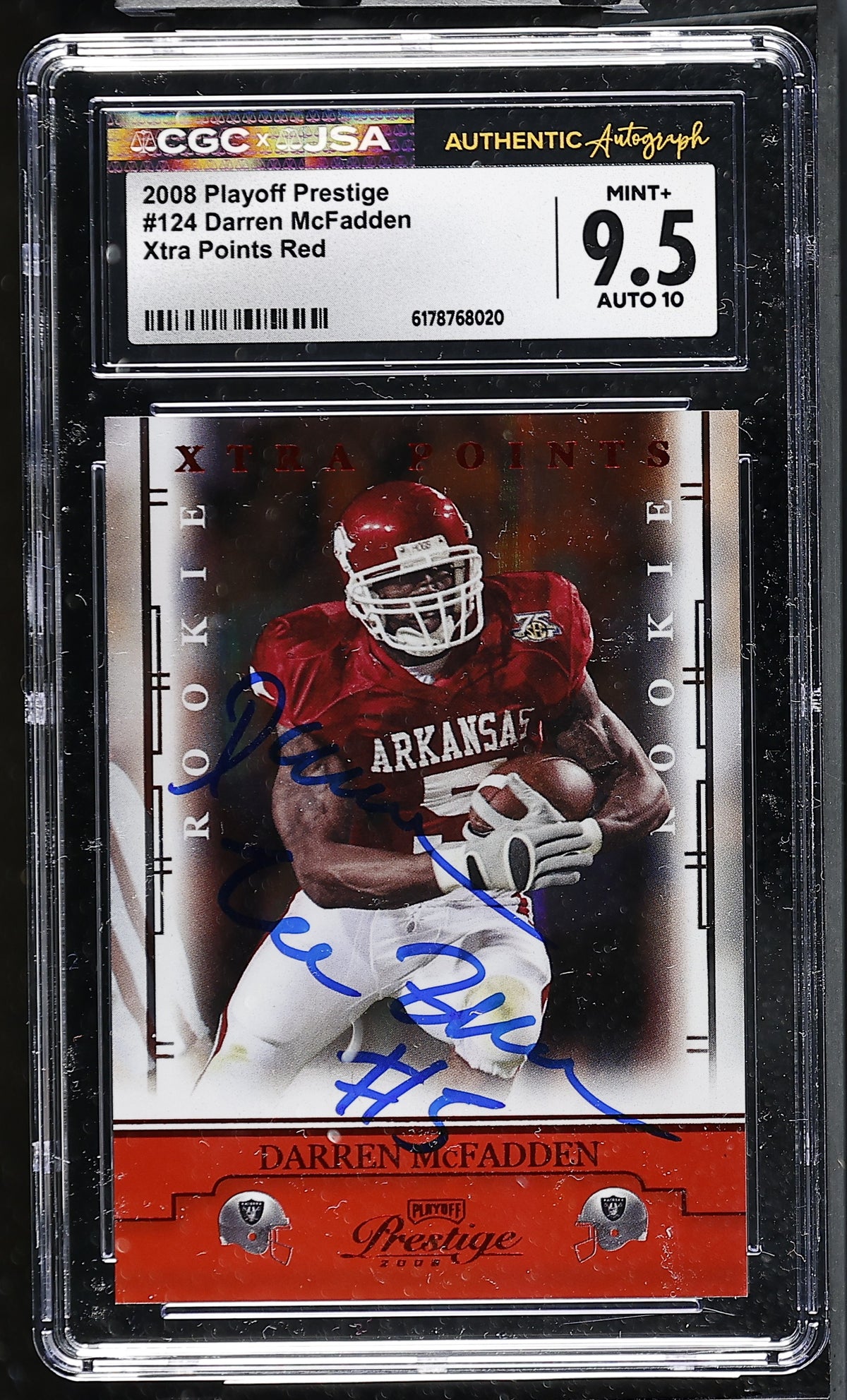 Darren McFadden 2008 Playoff Red Rookie Card 124 CGC JSA 9.5 Auto 10 37/100