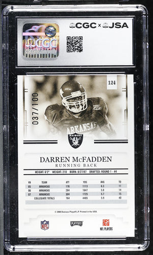 Darren McFadden 2008 Playoff Red Rookie Card 124 CGC JSA 9.5 Auto 10 37/100