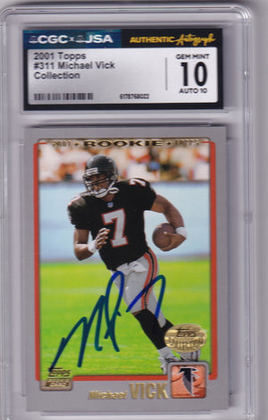 Michael Vick 2001 Topps Rookie Card #311 CGC JSA 10 Auto 10 #6178768022