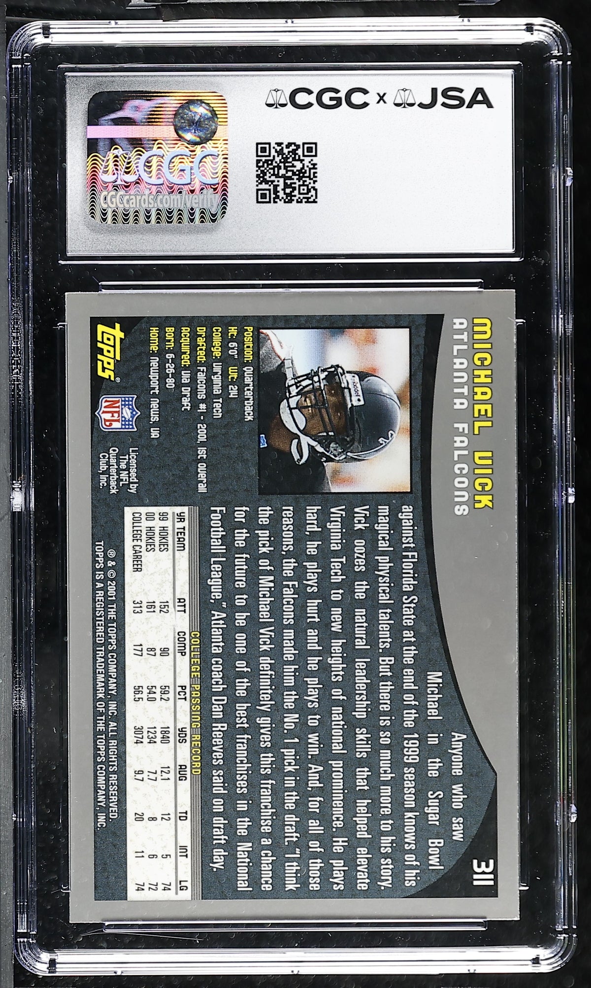 Michael Vick 2001 Topps Rookie Card #311 CGC JSA 9 Auto 10 #6178768023