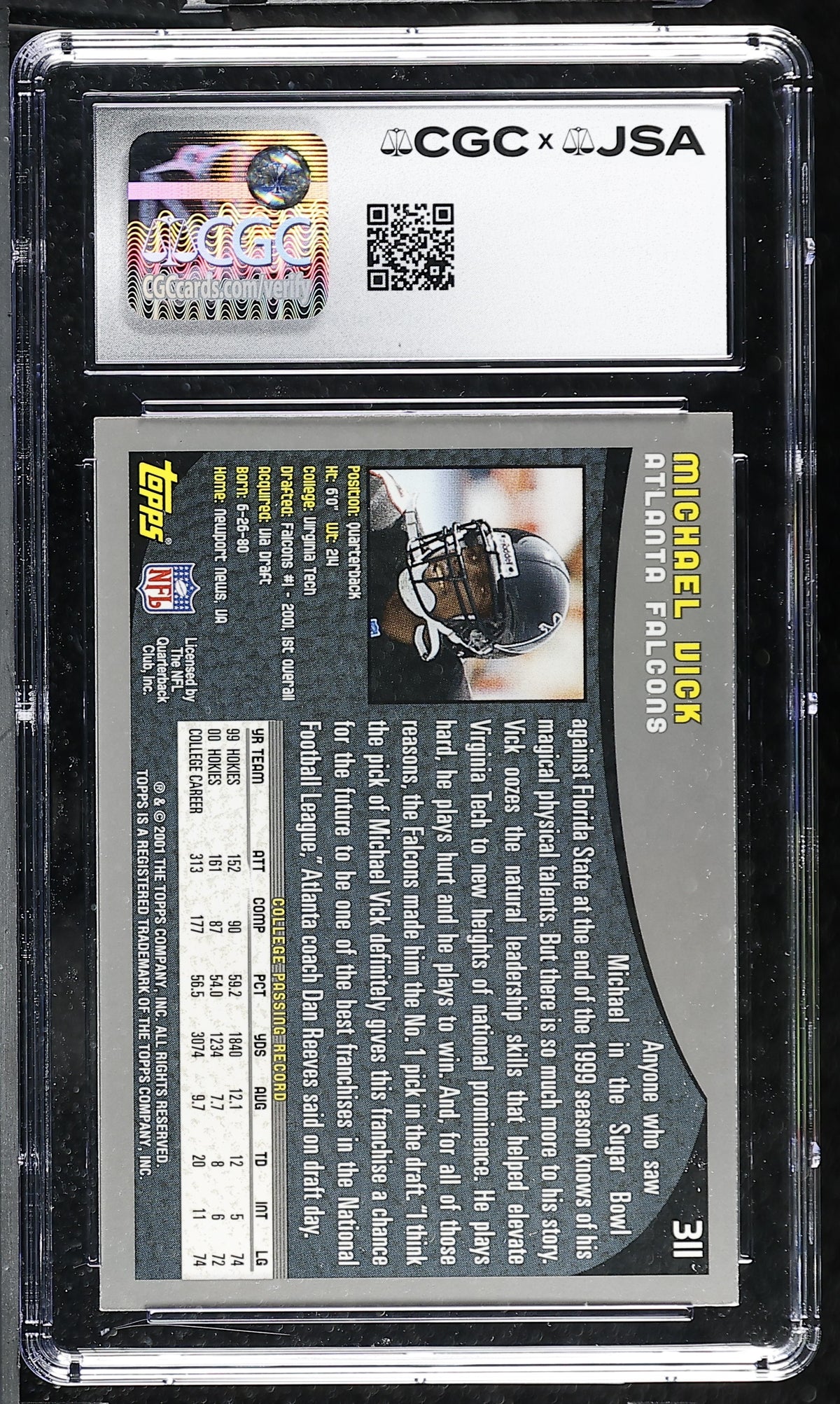 Michael Vick 2001 Topps Rookie Card #311 CGC JSA 8 Auto 10 #6178768024