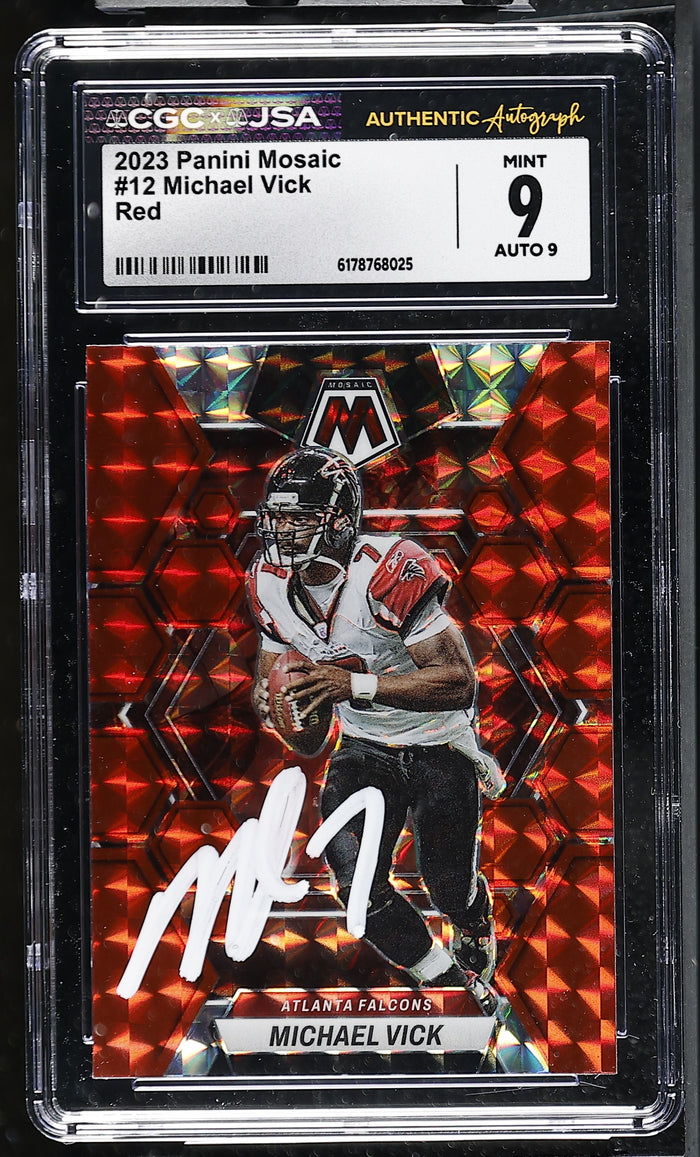 Michael Vick 2023 Panini Mosaic Red Card #12 CGC JSA 9 Auto 9 #6178768025