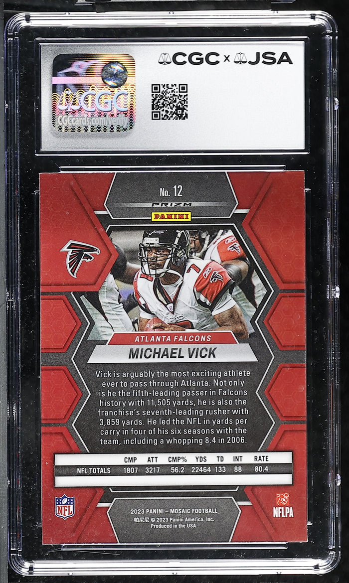 Michael Vick 2023 Panini Mosaic Red Card #12 CGC JSA 9 Auto 9 #6178768025