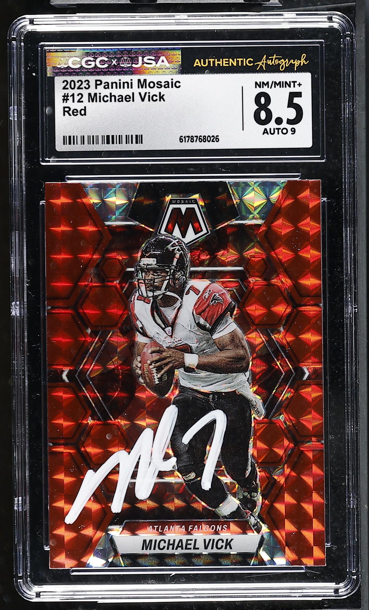 Michael Vick 2023 Panini Mosaic Red Card #12 CGC JSA 8.5 Auto 9 #6178768026