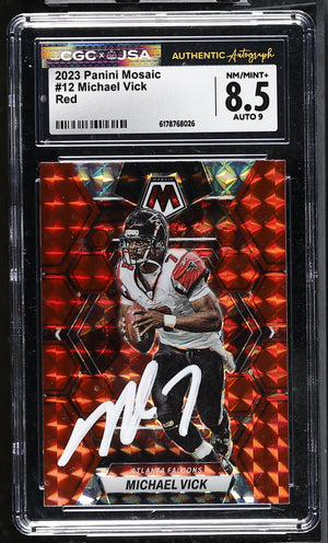 Michael Vick 2023 Panini Mosaic Red Card #12 CGC JSA 8.5 Auto 9 #6178768026