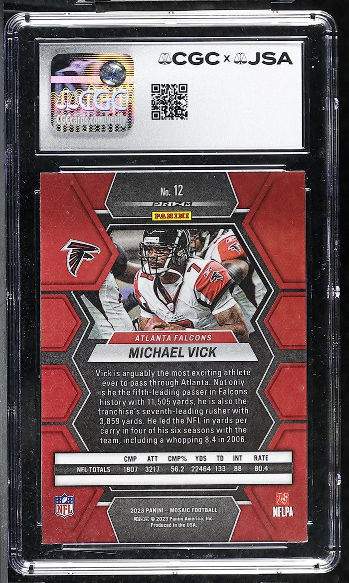 Michael Vick 2023 Panini Mosaic Red Card #12 CGC JSA 8.5 Auto 9 #6178768026