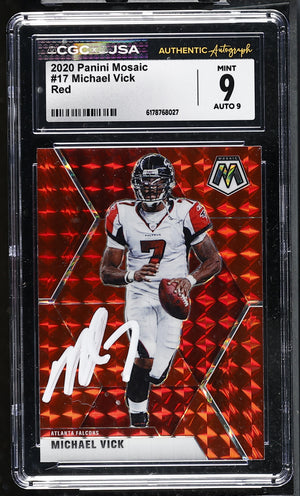 Michael Vick 2020 Panini Mosaic Red Card #17 CGC JSA 9 Auto 9 #6178768027