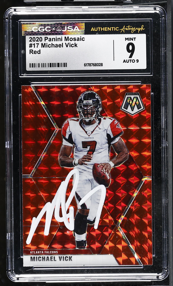 Michael Vick 2020 Panini Mosaic Red Card #17 CGC JSA 9 Auto 9 #6178768028