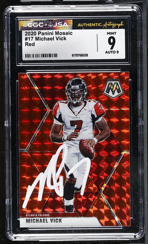Michael Vick 2020 Panini Mosaic Red Card #17 CGC JSA 9 Auto 9 #6178768028