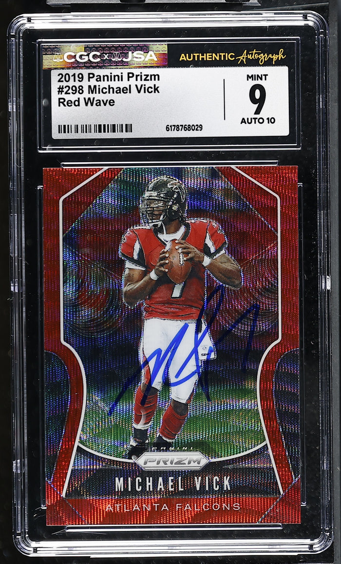 Michael Vick 2019 Panini Prizm Red Wave Card #298 CGC JSA 9 Auto 10 131/149