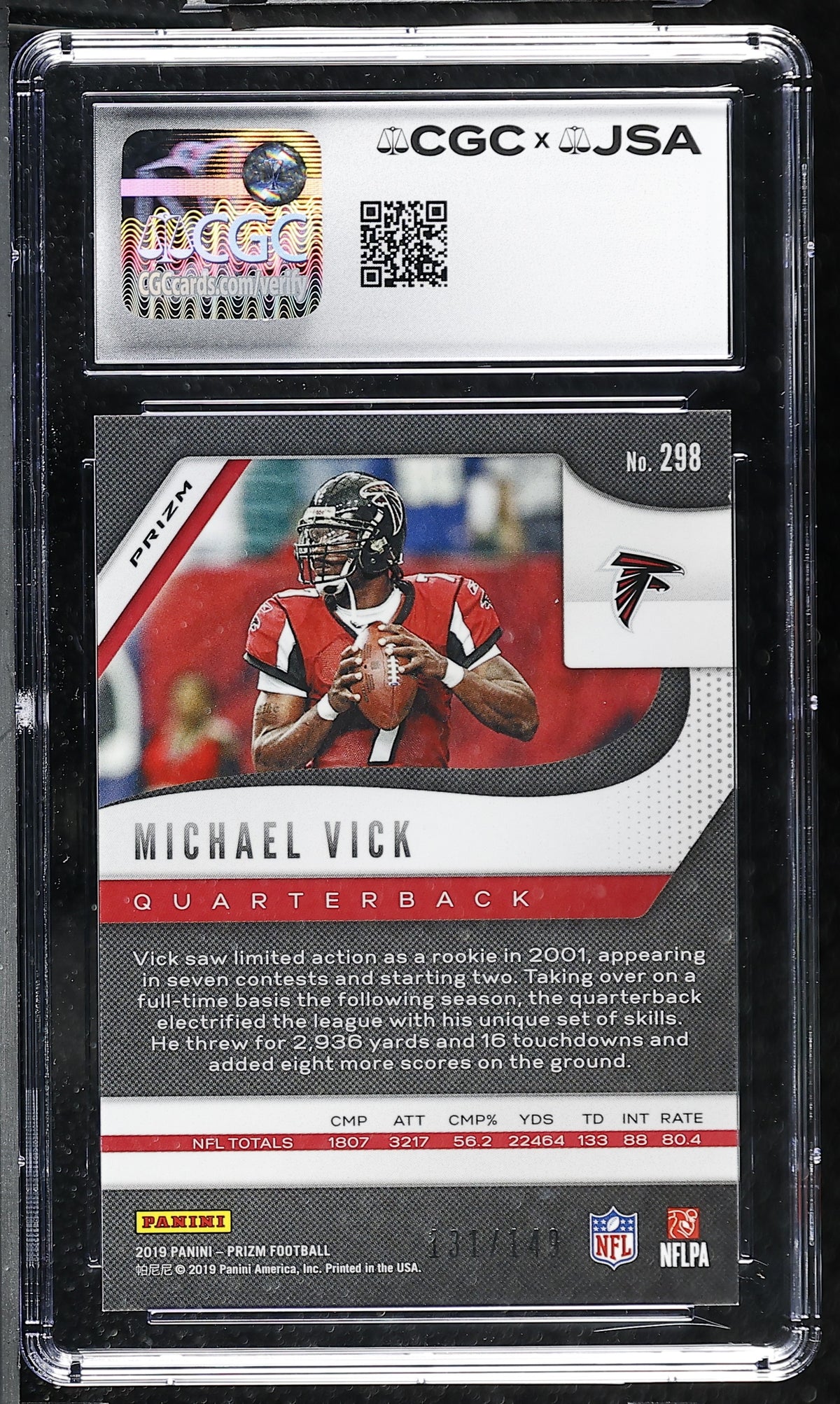 Michael Vick 2019 Panini Prizm Red Wave Card #298 CGC JSA 9 Auto 10 131/149