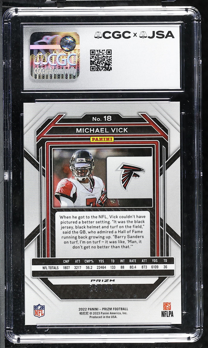 Michael Vick 2022 Panini Prizm Red Yellow Card #18 CGC JSA 9 Auto 10 23/44