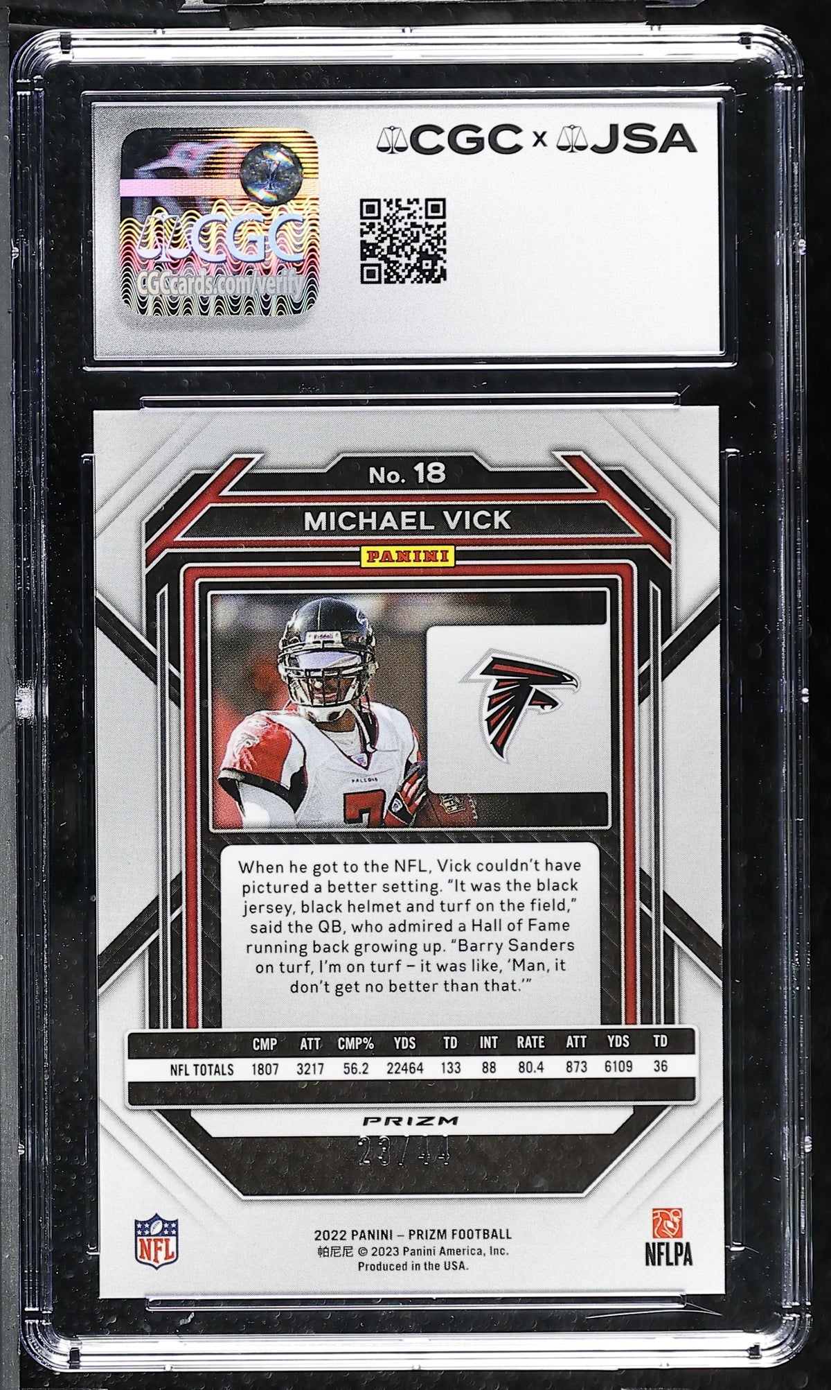 Michael Vick 2022 Panini Prizm Red Yellow Card #18 CGC JSA 9 Auto 10 23/44