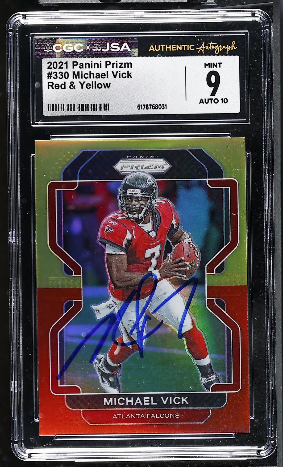Michael Vick 2021 Panini Prizm Red Yellow Card #330 CGC JSA 9 Auto 10 10/39