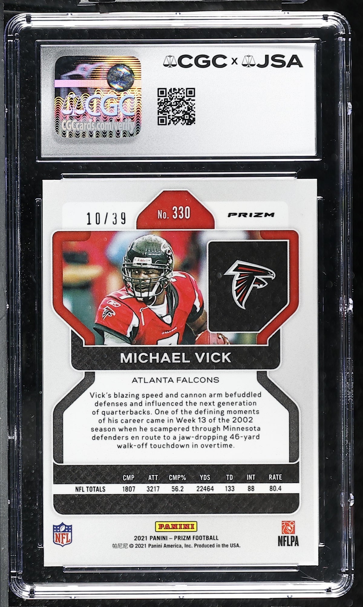 Michael Vick 2021 Panini Prizm Red Yellow Card #330 CGC JSA 9 Auto 10 10/39