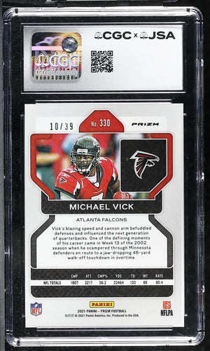 Michael Vick 2021 Panini Prizm Red Yellow Card #330 CGC JSA 9 Auto 10 10/39