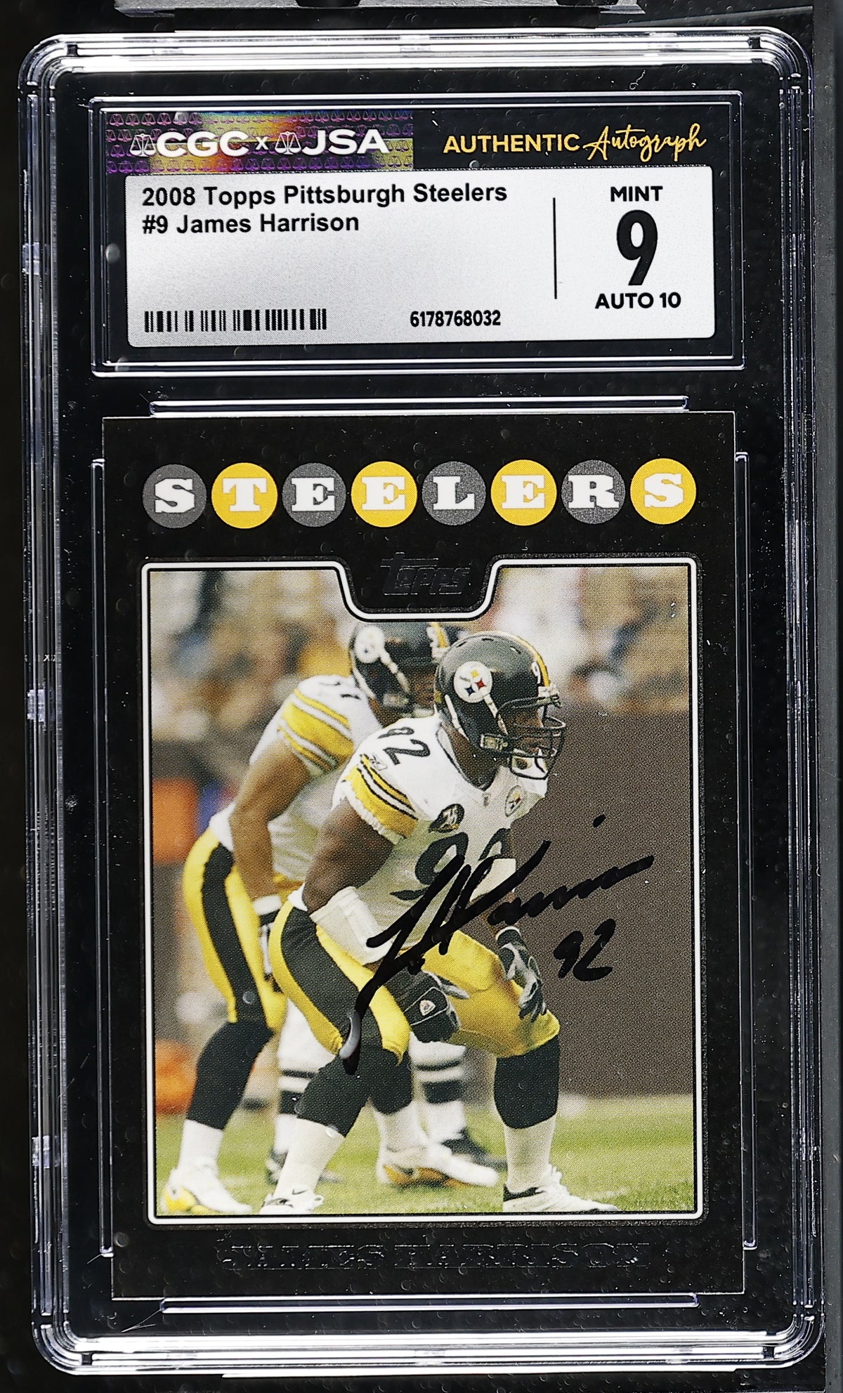 James Harrison 2008 Topps Rookie Card #9 CGC JSA 9 Auto 10