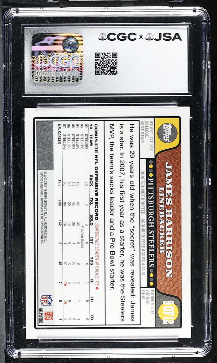 James Harrison 2008 Topps Rookie Card #9 CGC JSA 9 Auto 10