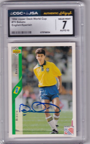Bebeto 1994 Upper Deck World Cup Card #75 CGC JSA 7 Auto 10