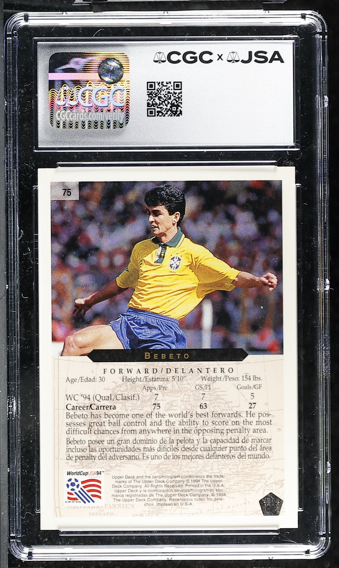 Bebeto 1994 Upper Deck World Cup Card #75 CGC JSA 7 Auto 10