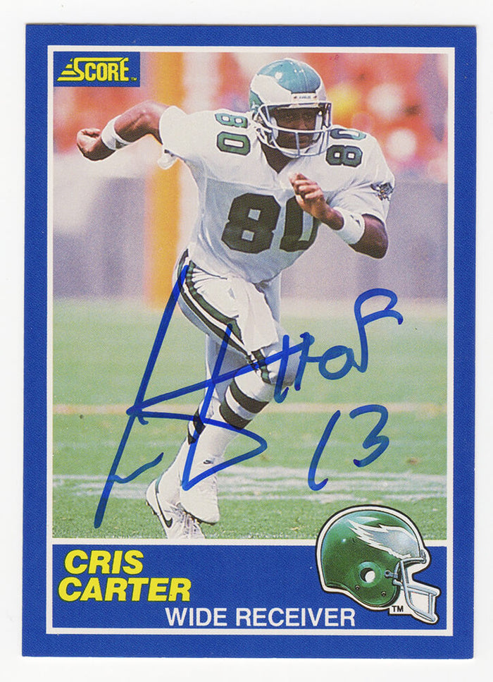 Cris Carter Autographed Philadelphia Eagles 1989 Score Football Rookie Card #72 with HOF'13-Powers Sports Memorabilia