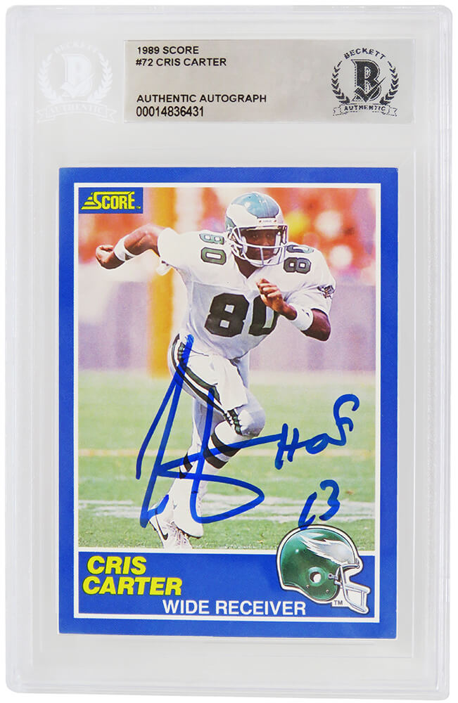 Cris Carter Philadelphia Eagles Autographed 1989 Score Rookie HOF 13 Beckett-Powers Sports Memorabilia