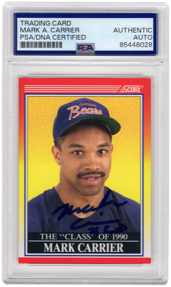 Mark Carrier Autographed Bears 1990 Score Rookie Football Card #614 - (PSA Encapsulated)-Powers Sports Memorabilia