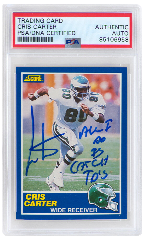 Cris Carter Autographed 1989 Score Football Rookie Card #72 with All I Do Is Catch TD's-Powers Sports Memorabilia