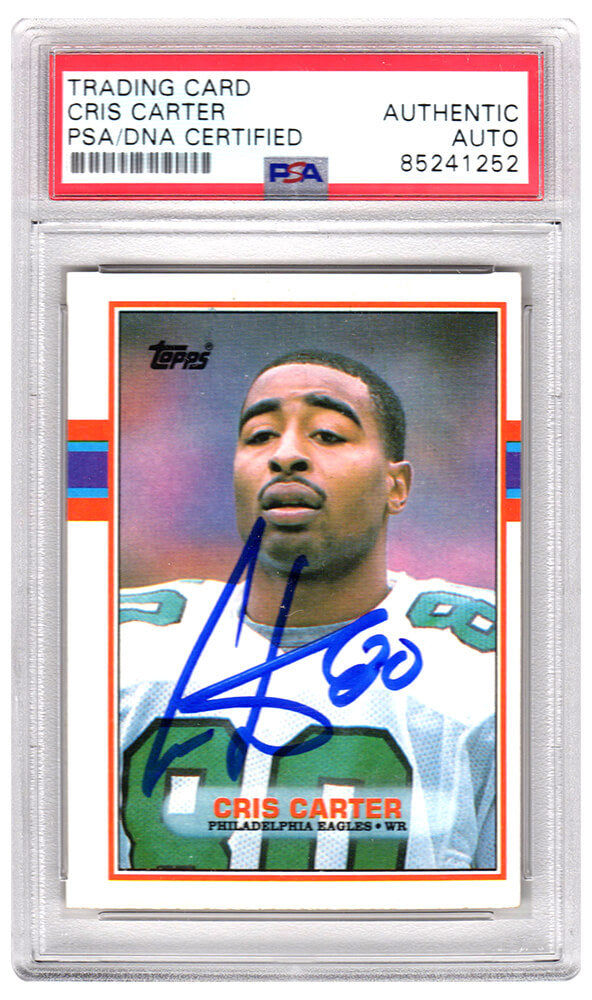 Cris Carter Philadelphia Eagles Autographed 1989 Topps Football Rookie Card-Powers Sports Memorabilia