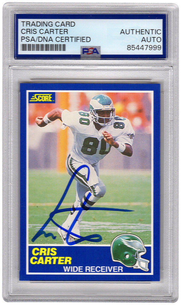 Cris Carter Autographed Eagles 1989 Score Football Rookie Trading Card #72 (PSA Encapsulated)-Powers Sports Memorabilia