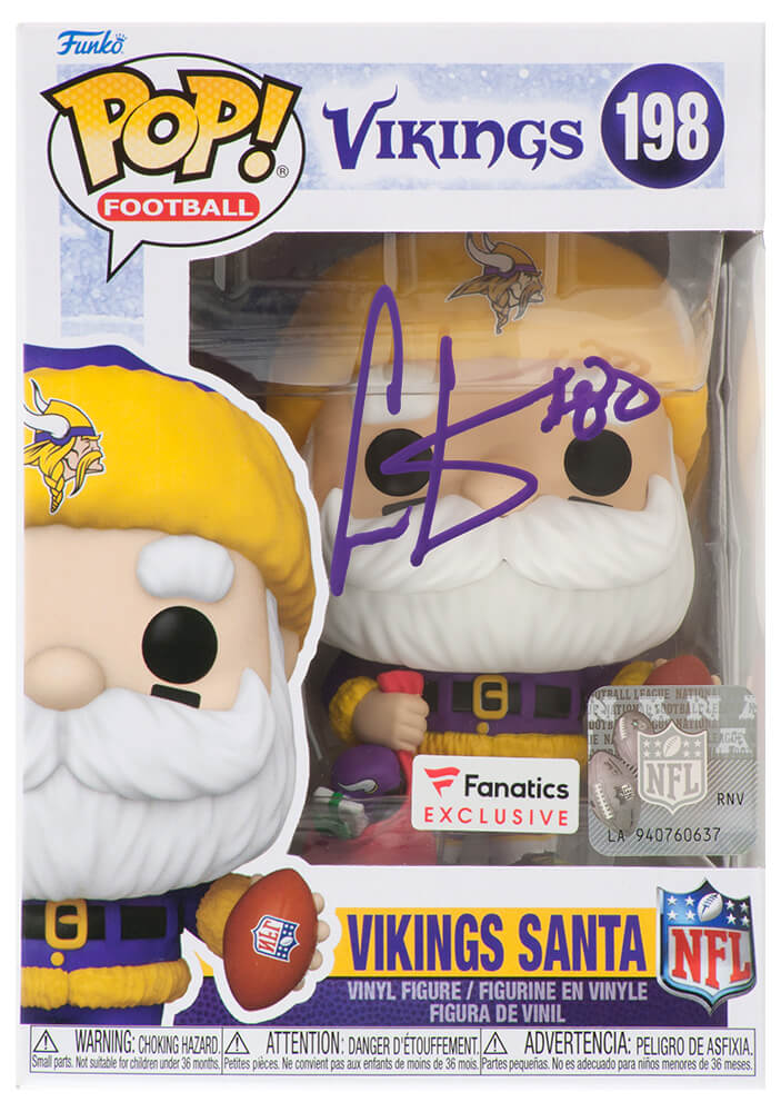 Cris Carter Autographed Minnesota Vikings 'SANTA' Funko Pop Doll #198-Powers Sports Memorabilia