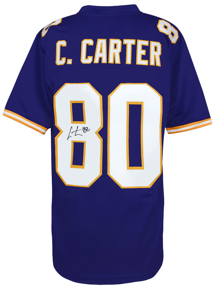 Cris Carter Autographed Purple Throwback Custom Football Jersey w/#80-Powers Sports Memorabilia