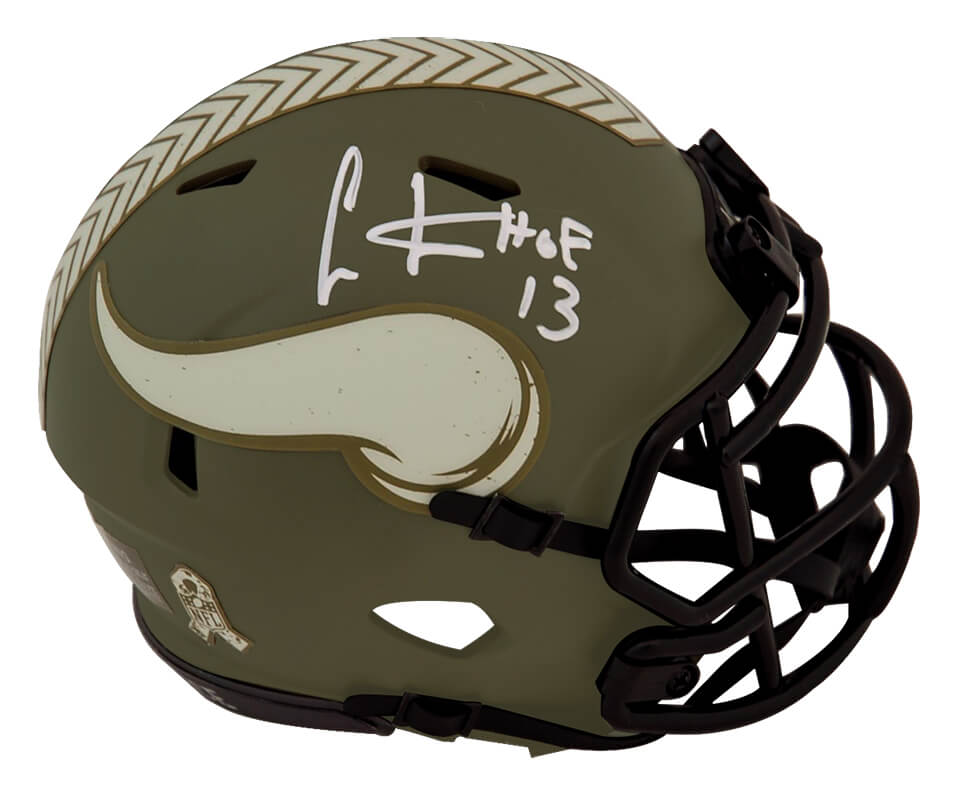 Cris Carter Autographed Minnesota Vikings Salute to Service Riddell Speed Mini Helmet with HOF 13-Powers Sports Memorabilia