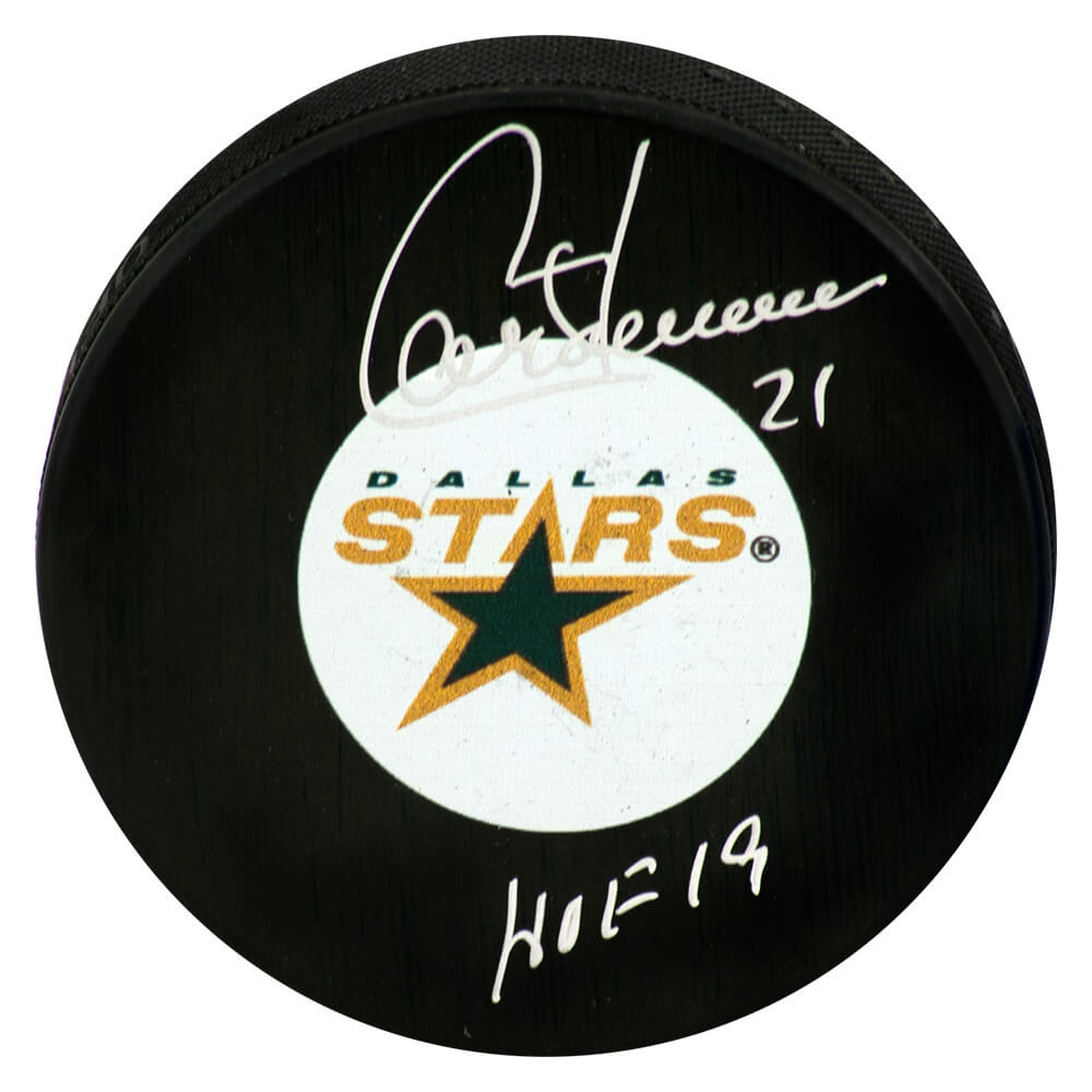 Guy Carbonneau Dallas Stars Autographed Logo Hockey Puck w/ HOF 19-Powers Sports Memorabilia