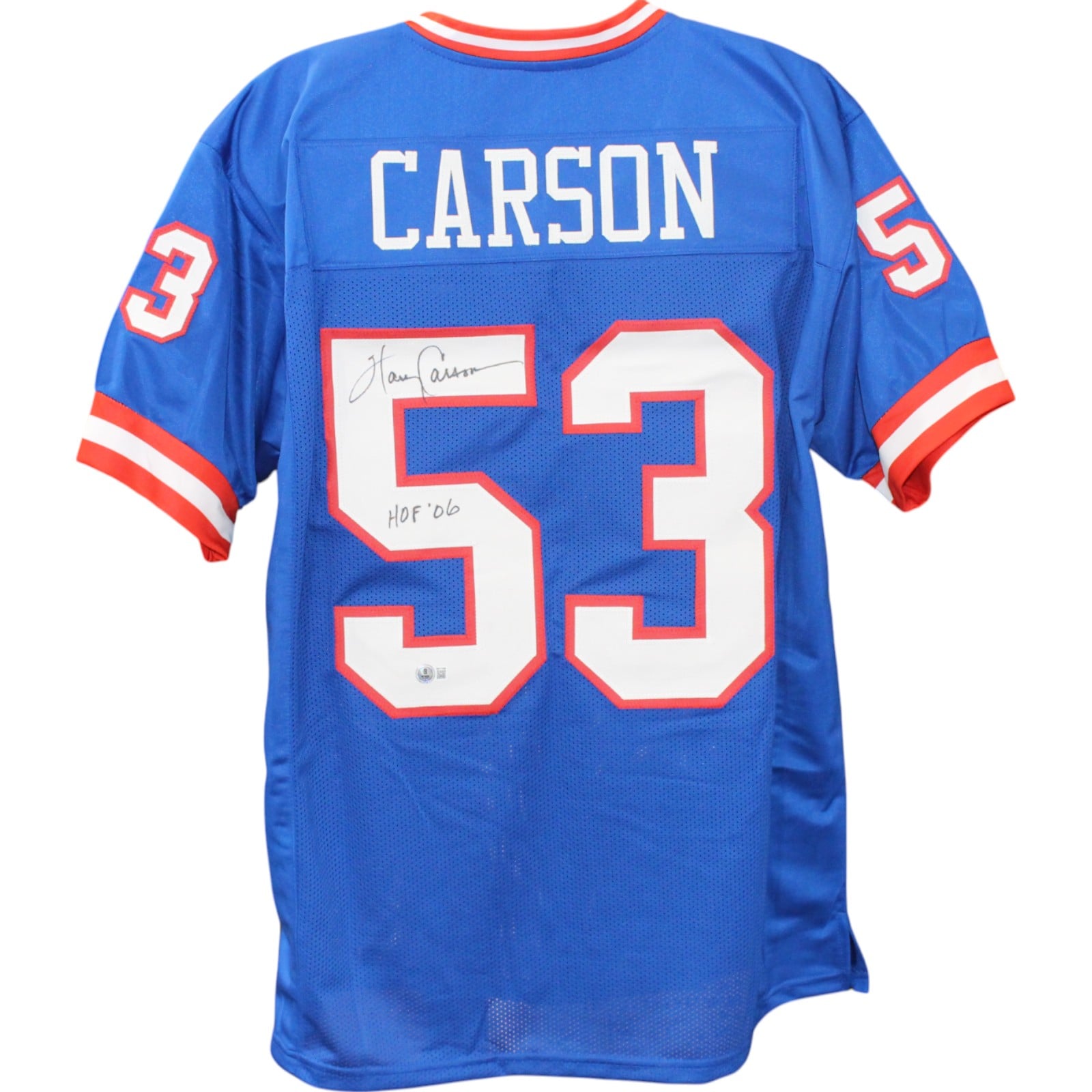 Harry Carson Signed Pro Style Size XL Blue Jersey HOF – Beckett Witness Authenticated-Powers Sports Memorabilia