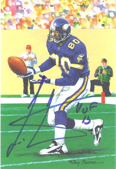 Cris Carter Minnesota Vikings Signed Goal Line Art in blue with HOF 13-Powers Sports Memorabilia