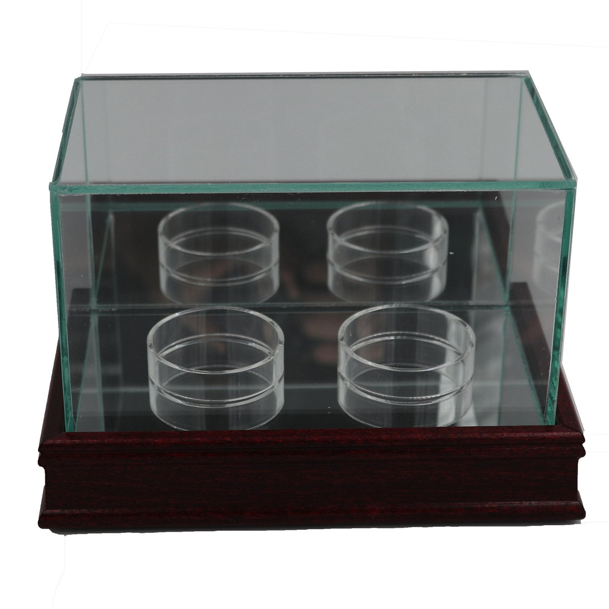 2 Baseball or Puck Glass Display Case with Cherrywood Base-Powers Sports Memorabilia