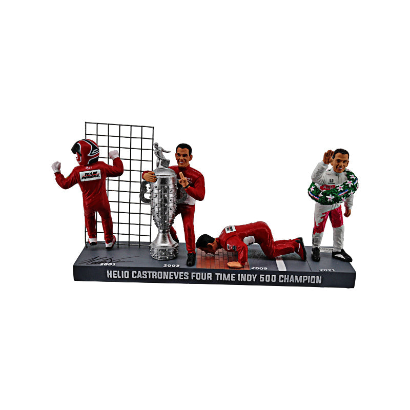 Helio Castroneves Signed 4X Indianapolis 500 Champion Figurine Set - L/E 118 of 2021 (Low Sports Holo)-Powers Sports Memorabilia