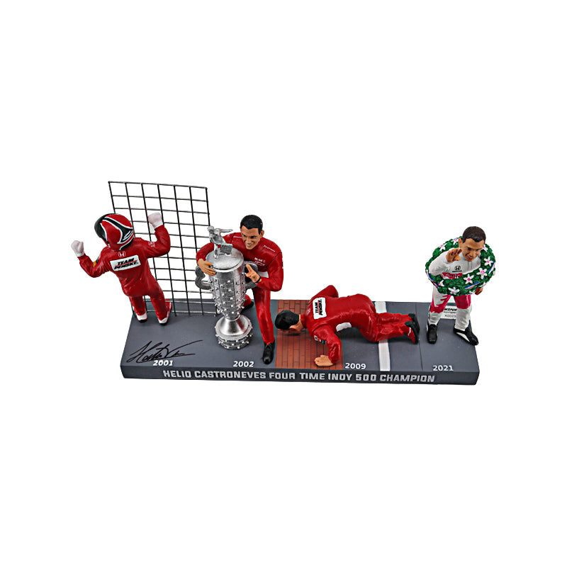 Helio Castroneves Signed 4X Indianapolis 500 Champion Figurine Set - L/E 118 of 2021 (Low Sports Holo)-Powers Sports Memorabilia