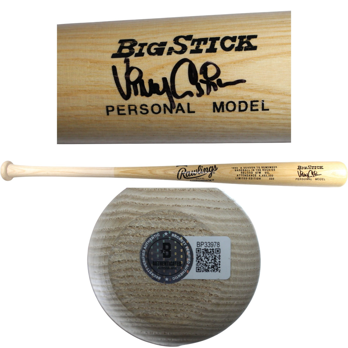 Vinny Castilla Colorado Rockies Signed Baseball - 1993 Season To Remember Bat Beckett Beckett-Powers Sports Memorabilia