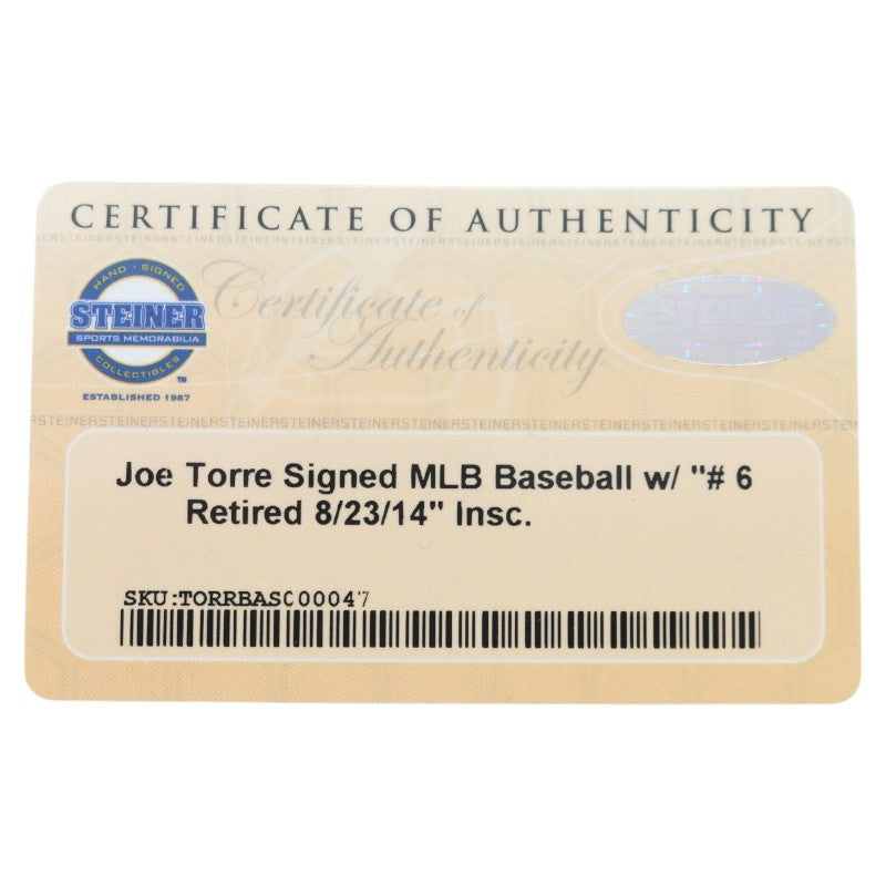 Joe Torre New York Yankees Signed Inscribed OMLB Baseball Steiner COA-Powers Sports Memorabilia